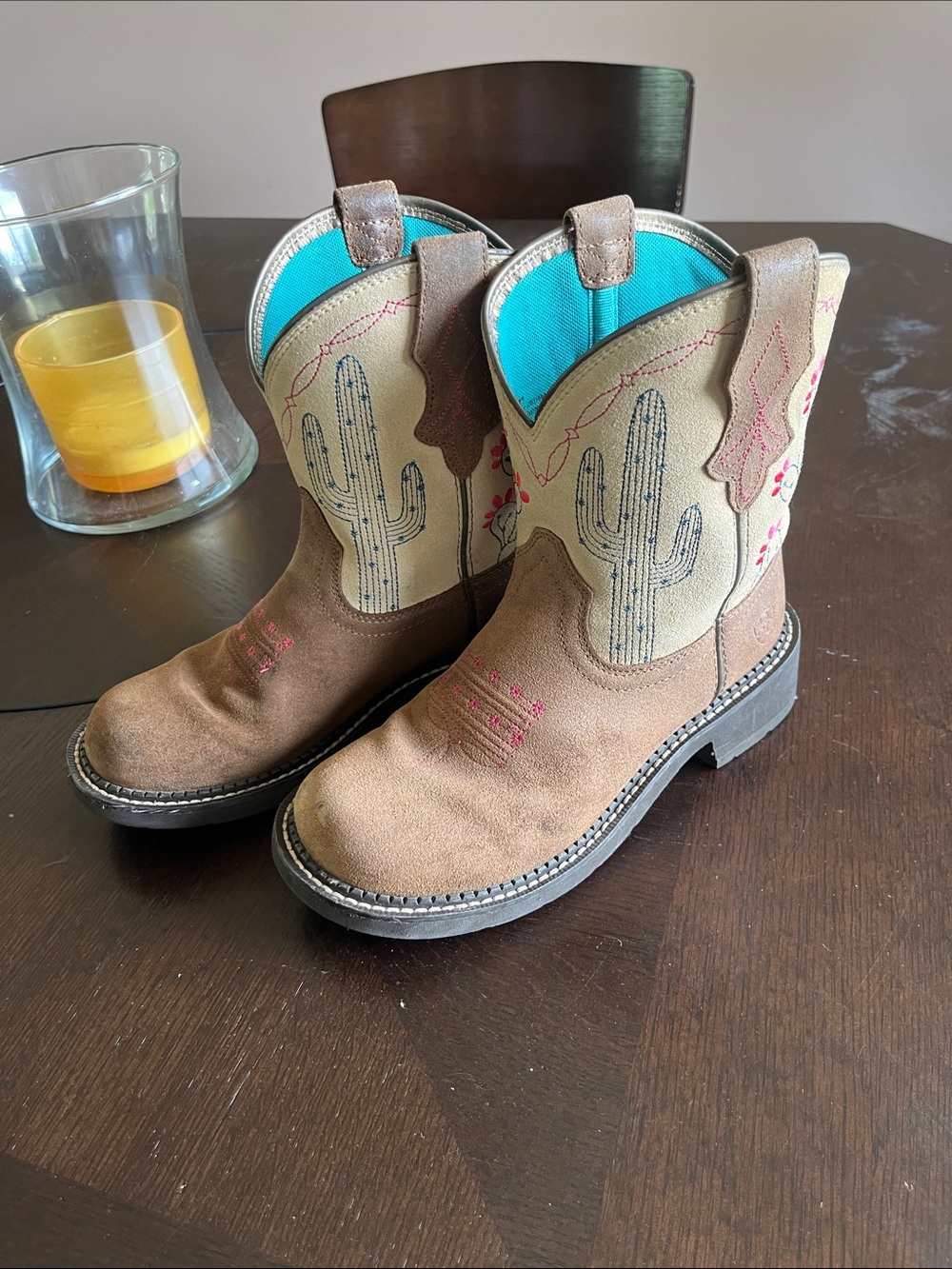 Ariat Brown Suede & Turquoise Cactus Ankle Boots
